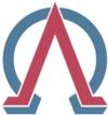 Abstraktes Logo: Roter Pfeil in Blauem Kreis.