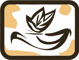 Abstrakte Grafik mit Blatt und schwungvollem Motiv auf beige-weißem Hintergrund.