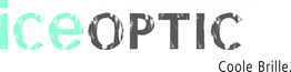 Logo mit "iceOPTIC" in rustikalem Stil und dem Slogan "Coole Brille" unten rechts.