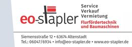 Alt-Text: "Logo von eo-stapler mit Kontaktdaten und Leistungen in Altenstadt, Deutschland."