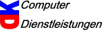 Logo mit den Worten "Computer Dienstleistungen" und abstrakter Grafik in Blau und Rot.