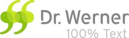 Logo mit grünen Anführungszeichen, Text: "Dr. Werner" in Grau, "100% Text" darunter in Hellgrau.