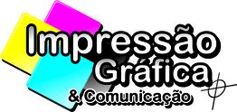 Logo com texto "Impressão Gráfica & Comunicação" e ícones coloridos em fundo branco.