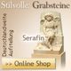 Stilvolle Grabsteine mit Engelsmotiv, Text: "Deutschlandweite Ausstellung", "Serafin", "Online Shop".