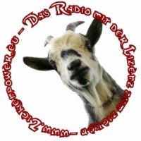 Ziegenkopf im Kreis, umgeben von rotem Text: "rockenpower.eu - Das Radio mit der Lizenz zum Määhen".