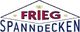 Logo mit dem Text "Frieg Spanndecken" in einem stilisierten Dachrahmen.