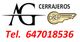 Logotipo de cerrajería AG, servicios 24 horas, con número de teléfono 647018536.