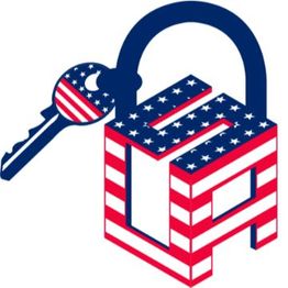 A padlock and key with USA flag design, symbolizing security with American theme.