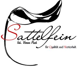 Logo mit Sattel und Schriftzug "Sattlefein, für Qualität und Werterhalt".