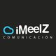 Logotipo de iMeelZ Comunicación con nube azul sobre fondo negro.