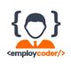 Silhouette of a person in brackets, with "employcoder" text below, using code symbols.