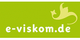 Grünes Logo mit dem Text "e-viskom.de" und dekorativem Blattmuster oben rechts.