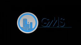 Logo mit Gebäuden im Kreis links und Buchstaben "GMS" in Blau auf schwarzem Hintergrund.