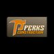 Logo for Perks Construction with a hammer forming the letter "P" on a gray background.