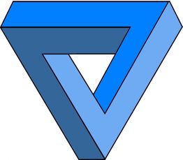 Blaues Penrose-Dreieck, eine optische Täuschung, die wie ein unmöglicher dreidimensionaler Körper wirkt.