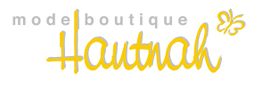 Logo der Modeboutique "Hautnah" in gelb und grau mit Schmetterling.