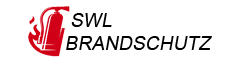 Roter Feuerlöscher mit Flammen, daneben der Text "SWL Brandschutz".