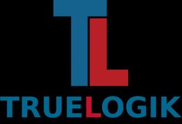 Blau-rotes Logo mit Buchstaben "TL" und Text "TRUE LOGIK" auf schwarzem Hintergrund.