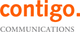 Logo: "contigo." in Orange, darunter "COMMUNICATIONS" in Grau.