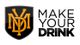 Schwarzes Wappen mit orangem Monogramm „MYD“ und Text „MAKE YOUR DRINK“ in Schwarz.