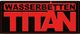Rotes Logo mit der Schrift "Wasserbetten Titan" auf schwarzem Hintergrund.