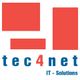 Rotes Logo mit Schriftzug "tec4net IT-Solutions" in Blau.