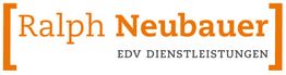 Ralph Neubauer Logo in Orange, darunter Text "EDV Dienstleistungen" in Schwarz.