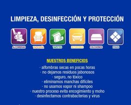 Iconos de limpieza y beneficios como no tóxico, sin moho y desinfección contra virus.