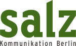 Logo mit grünem Text "Salz" und darunter "Kommunikation Berlin".