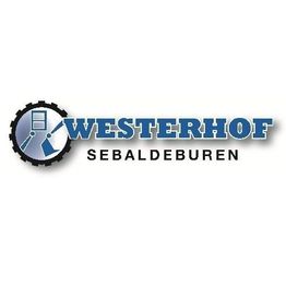 Logo van Westerhof Sebaldeburen met blauw tandwiel en tekst.