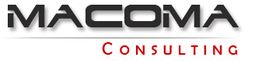 Logo mit dem Schriftzug "MACOMA Consulting" in Schwarz und Rot auf weißem Hintergrund.