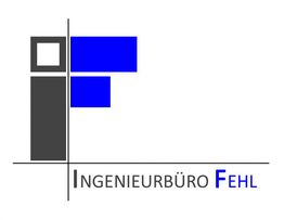 Logo des Ingenieurbüro Fehl mit grauen und blauen geometrischen Formen.