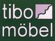 Logo mit Text "tibo möbel" auf grünem Hintergrund, daneben ein stilisiertes Treppensymbol.