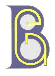 Buchstabe B in Blau und Gelb mit dekorativen Elementen und geschwungenem Design.