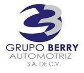 Logo de Grupo Berry Automotriz con letras azules y plateadas en un diseño moderno.