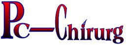 Schriftzug "PC-Chirurg" in rot-blauer Schrift auf weißem Hintergrund.