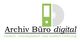 Logo mit Text: "Archiv Büro digital" und Slogan "einfach, unkompliziert und endlich Ordnung".