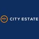 Logo van City Estate met oranje huispictogram op een donkerblauwe achtergrond.
