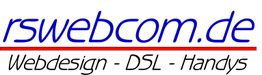Logo von rswebcom.de mit Text: Webdesign - DSL - Handys.