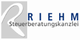 Logo der RIEHM Steuerberatungskanzlei mit stilisiertem "R" und blauem Text auf weißem Hintergrund.