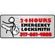 24-hour emergency locksmith service logo with stick figure holding a key.