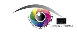 Logo a forma di occhio con iride multicolore, testo "Zio Click" e "Fotografo Freelance".