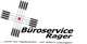 Logo von Büroservice Rager mit schwarzem Text und geometrischem Design in Schwarz und Rot.