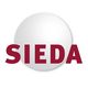 Logo mit rotem Text "SIEDA" vor einem großen weißen Kreis.