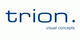 Logo mit blauem Text "trion." und kleinem Satz "visual concepts" darunter. Weißer Hintergrund.