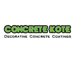 "Logo: Concrete Kote in green, with the tagline 'Decorative Concrete Coatings' below."