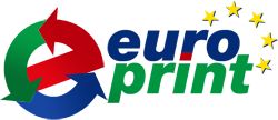 Logo mit Schriftzug "Europrint" und fünf gelben Sternen, in Rot, Blau und Grün gehalten.