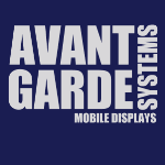 Weiße Schrift „AVANT GARDE SYSTEMS MOBILE DISPLAYS“ auf dunkelblauem Hintergrund.