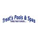 Logo with text: "Treat's Pools & Spas. Take the Plunge..." in blue, curved style.