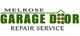 Logo for Melrose Garage Door Repair Service in green and black text with a roof symbol.
